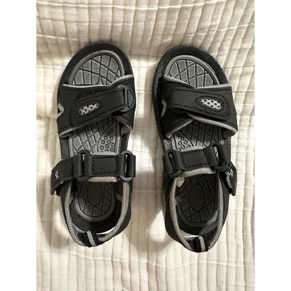 Boys Athletic Sports Sandals Water Shoes Black Grey Adjustable Straps Size 9/10